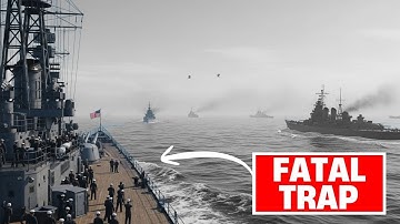 HE WAS CORNERED — The second shot from Iowa SLICED the Japanese fleet