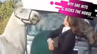 Woman Hits And Kicks Horse To Get It Into The Horse Trailer