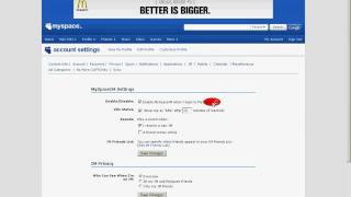 How to enable or disable Myspace IM instant messenger screenshot 1