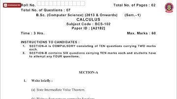 BSC CS 1ST SEM CALCULUS A DEC 2018 | PTU
