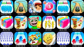 Count Masters 3D,Going Balls,Subway Surfers,Marble Run,Jelly Run 2048,Sandwich Runner,Tom Gold Run