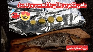 آشپزی در طبیعت 🐟😍 ماهی شکم پر زغالی | Charcoal stuffed fish