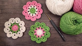 🌸 Цветочный мотив крючком и узор подставки крючком (Coaster Crochet)