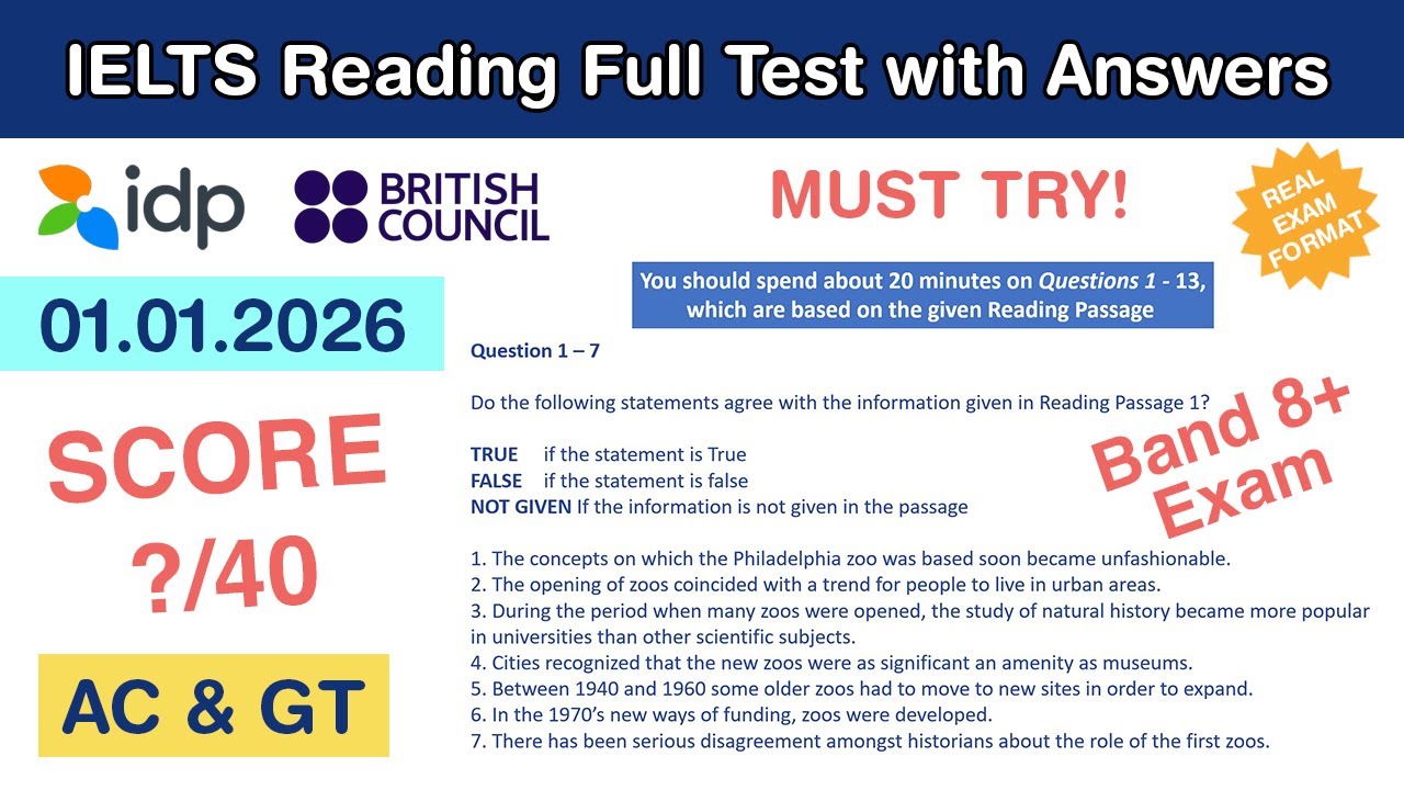 IELTS Reading Practice Test with Answers 01.01.2026 - Test #114 - YouTube