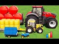 Giant tractor of colors  mini  big hay bale transport with colored tractors  hay baling  load