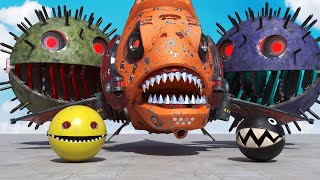 Robot Pacman VS Spiky Monsters & Piranha in Maze with Cartoon Cat & Chain Chomp