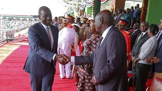 SEE HOW DP GACHAGUA WELCOMES PRESIDENT RUTO AT THE PODIUM AT MADARAKA DAY CELEBRATIONS IN BUNGOMA.