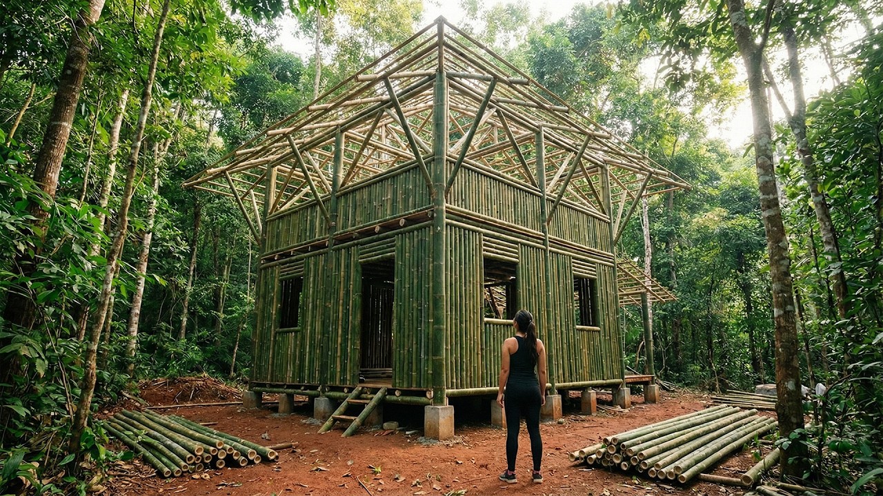 Full Video: Single Mother Builds a Two-Story Bamboo House Alone in 266 Days | Forest Survival