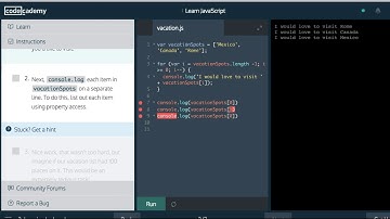 Learn Javascript 2017, Loops, Looping by hand, Codecademy