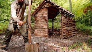 Building Bushcraft Shelter with hand tools - Full Build