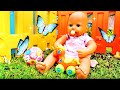 Baby Annabell doll goes for a walk. Baby Annabell accessories &amp; stroller. Baby Born doll videos.