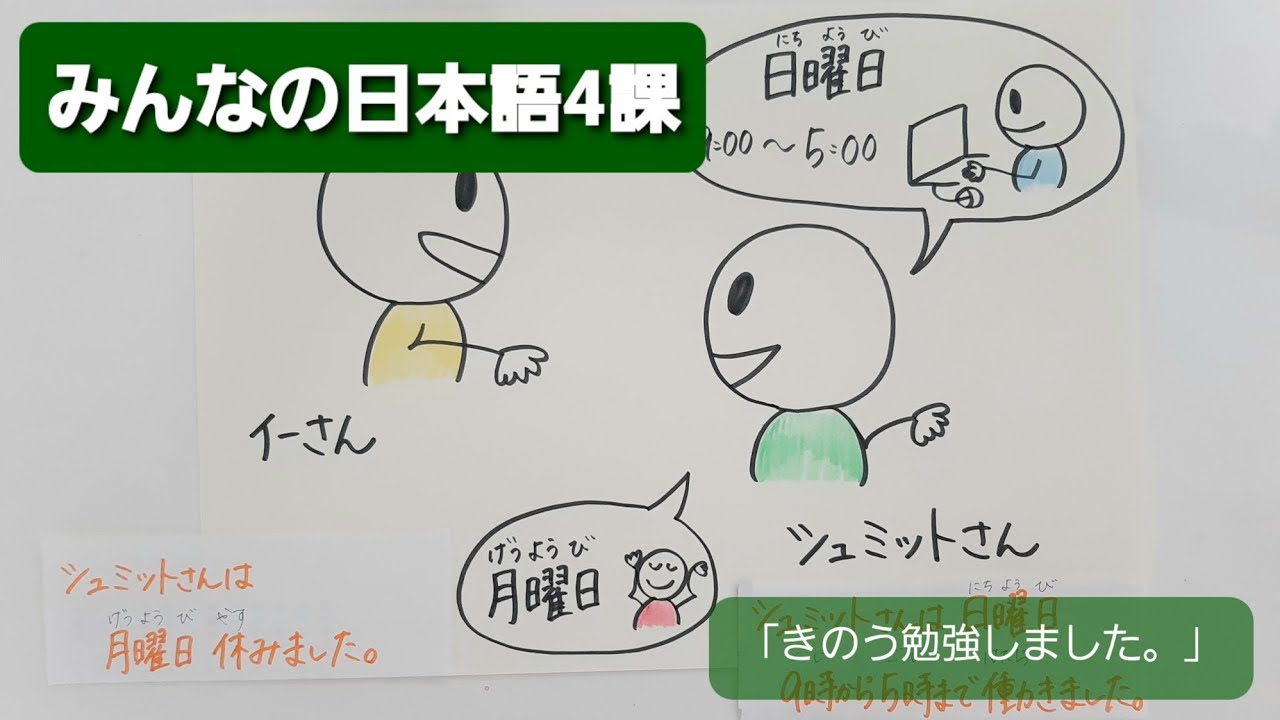 【みんなの日本語】第4課　練習A-6.7 「きのう勉強しました。」
