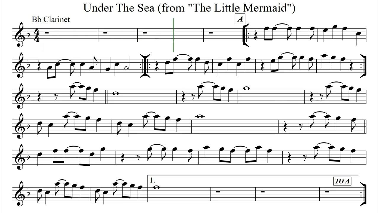 UNDER THE SEA for Bb or Tenor Saxophone Sheet Music Play Along