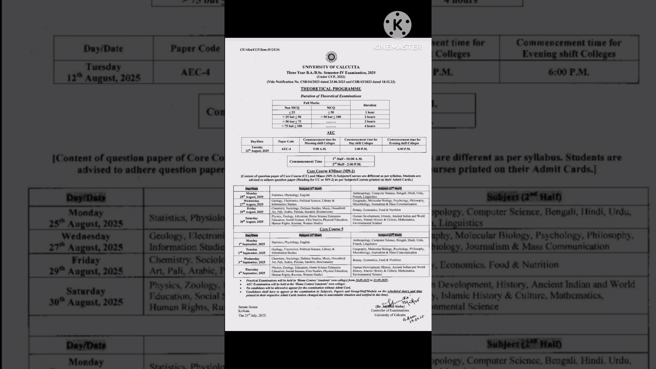 sem-4 CCF 3yrs b.a/b.sc exam timetable 2025|CU|