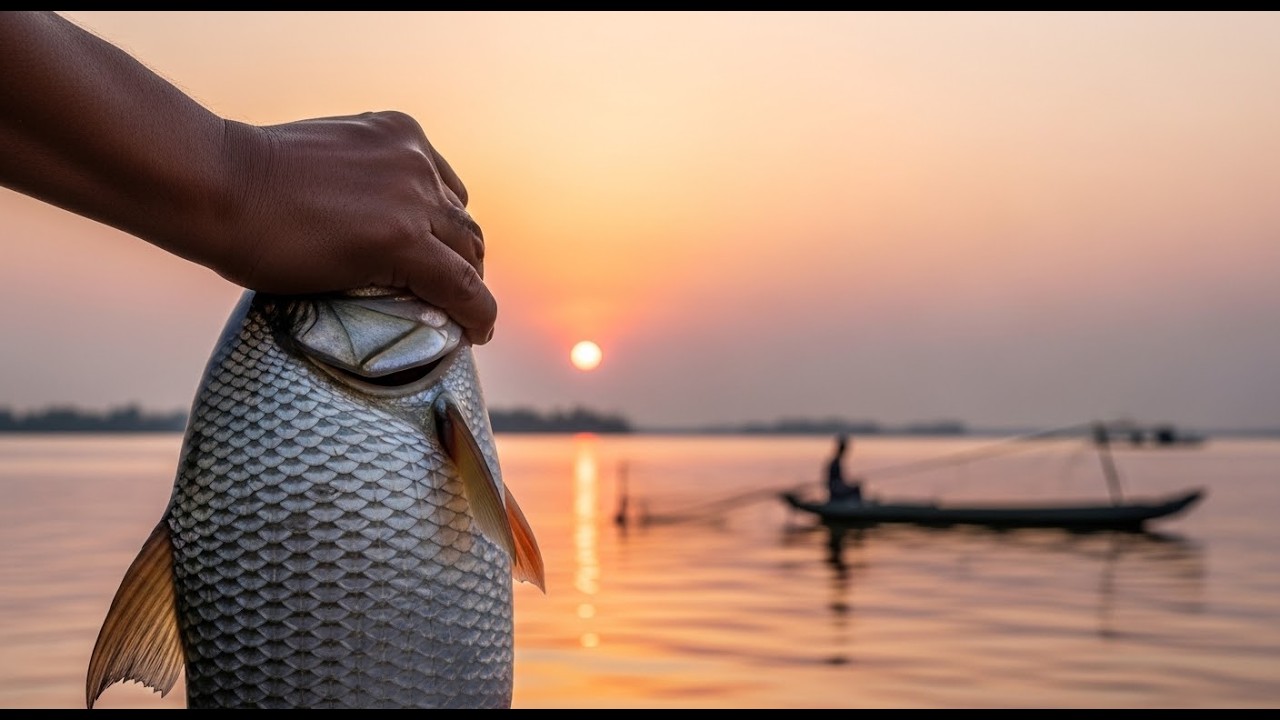 A typical day for poor Vietnamese people: checking their fishing nets.