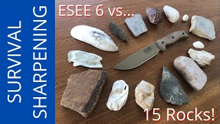 Sharpening 1095 on Rocks | ESEE 6 Survival Knife vs Rock Shells &amp; Crystal