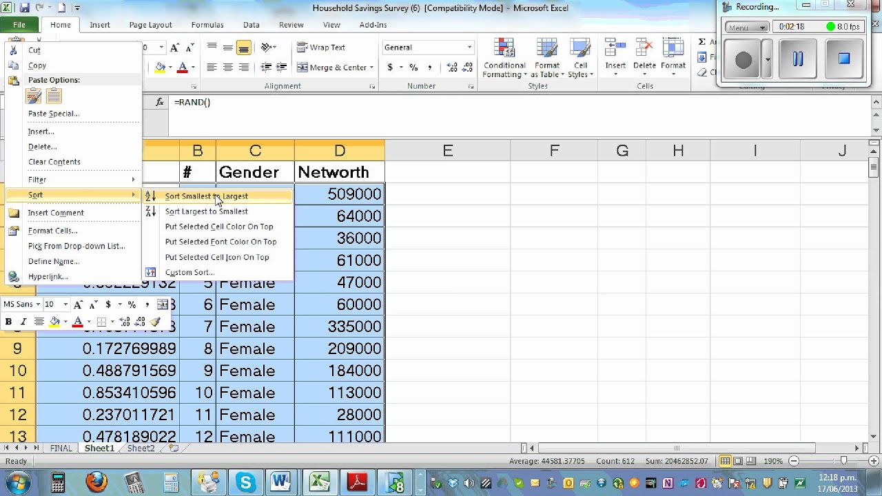 Selecting a random sample using simple random sampling method using