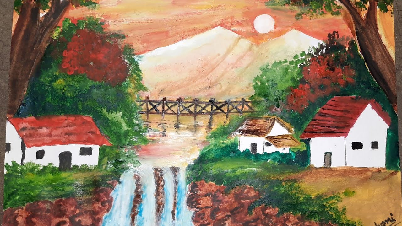 Easy watercolor scenery drawing//countryside//for ... Easy watercolor scenery drawing//countryside//for ...