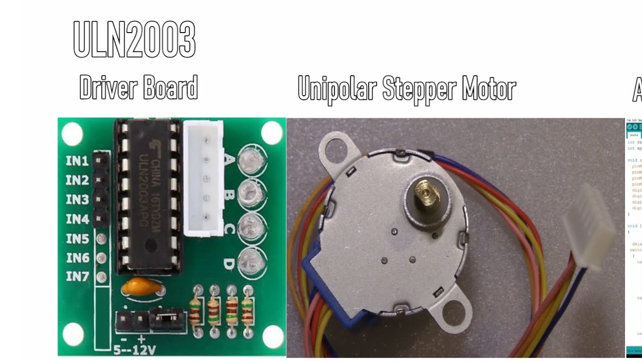 ULN2003 Driver & Unipolar Stepper Motor 28BYJ-48, Arduino Code - YouTube