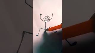 Happy jump stickman drawing | Easy stick figure drawing | Funny cartoon