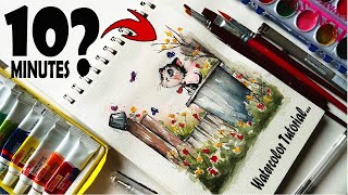 Easy 10 Minutes Watercolor painting | Cute cat drawing | beginner drawing ideas