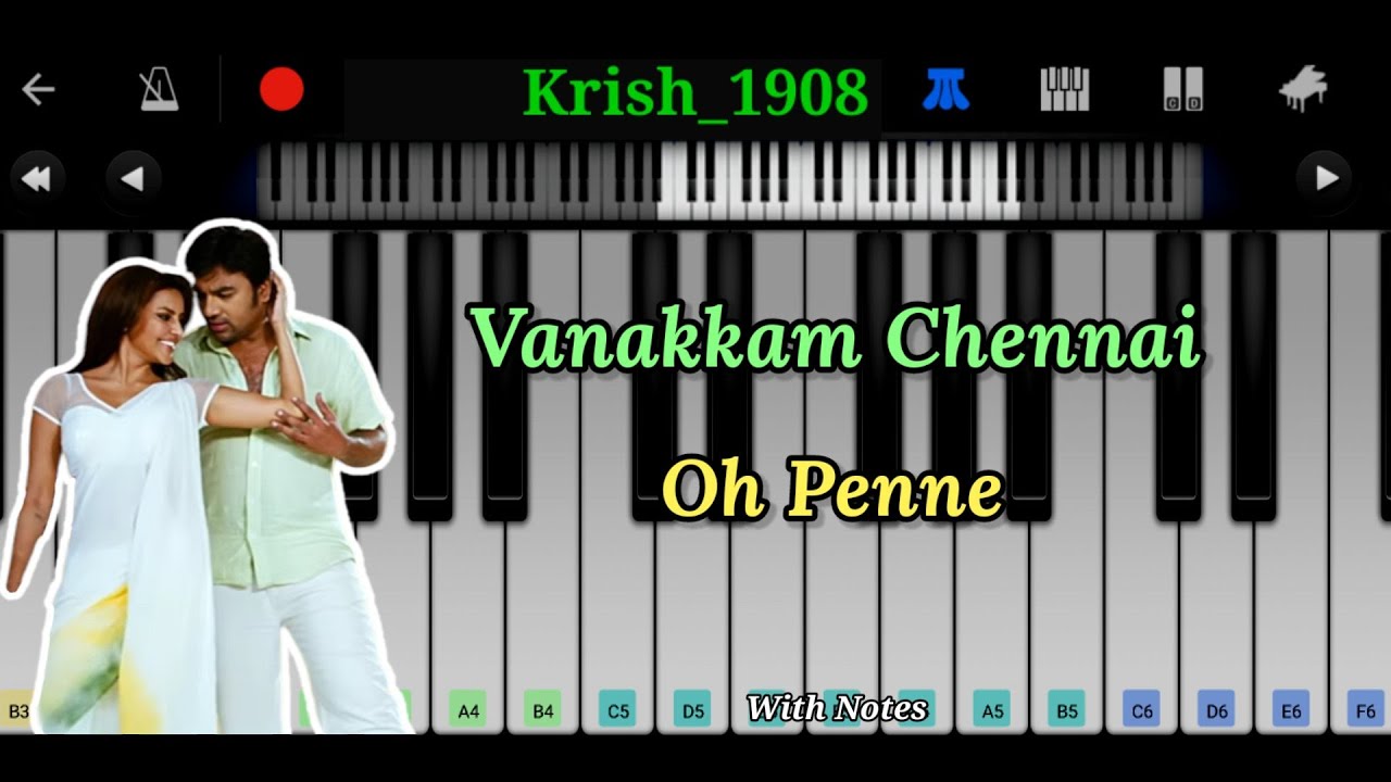 Vanakkam Chennai - Oh Penne with Notes | Easy Piano Tutorial | Krish_1908