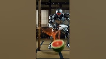 A ninja robot cuts a watermelon. #asmr #satisfy #fruit #satisfying #garden #ai #robot #cutting