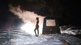 Мобильная баня в зимнем лесу / палатка МОРЖ и печь мобиба паробомба