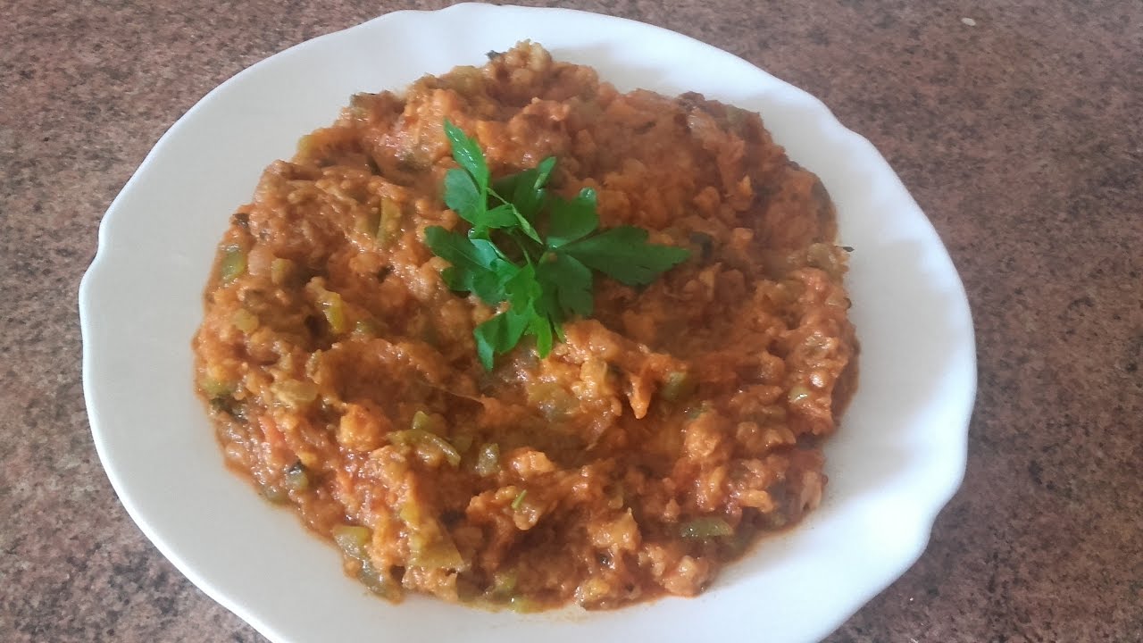 Zaaluk (ensalada de  berenjena /receta  vegana comida de Marruecos