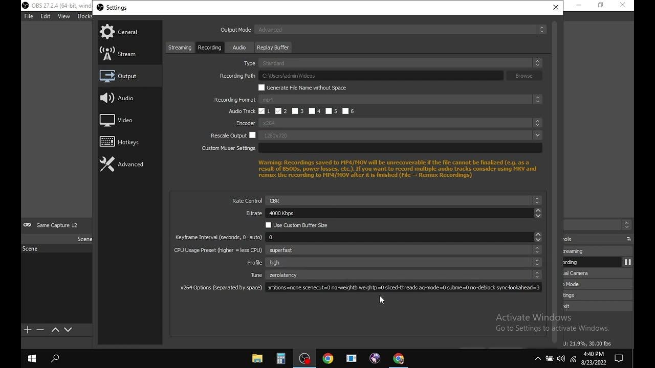 My best settings in obs x264 encoder only (use zerolatency performance