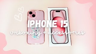 iphone 15 (pink)  unboxing + accessories | quick phone tour