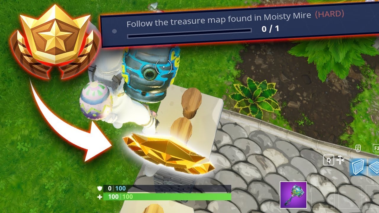 follow the treasure map in moisty mire week 9 challenge location fortnite - fortnite follow the treasure map found in moisty mire