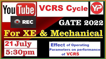 GATE 2022 | RAC | Effect of Operating Parameters on Performance of VCRS Cycle  | XE & ME| Vishal Sir