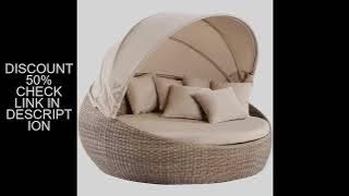 Modern Luxury Outdoor Sun Lounger Wicker Rattan Round Daybed With Canopy For Patio Furniture Or Hote