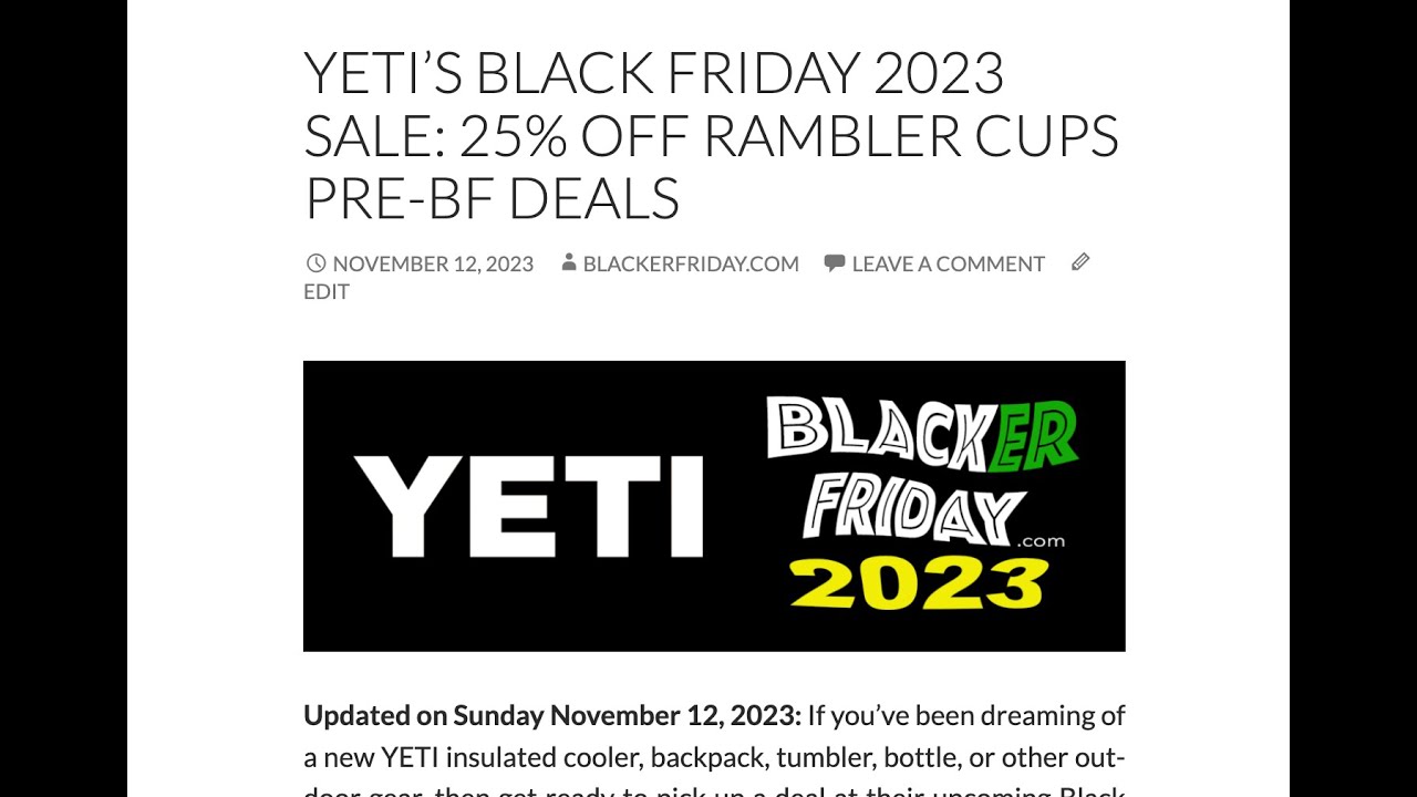 YETI's Black Friday 2023 Sale: Preview This Year's Deals 