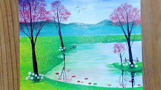 Easy landscape Painting for beginners / Nature painting / Acrylic Painting / Riverside painting