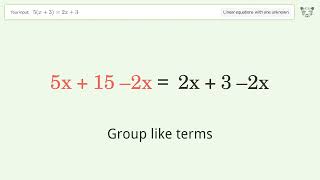Linear equation with one unknown: Solve 5(x+3)=2x+3 step-by-step solution