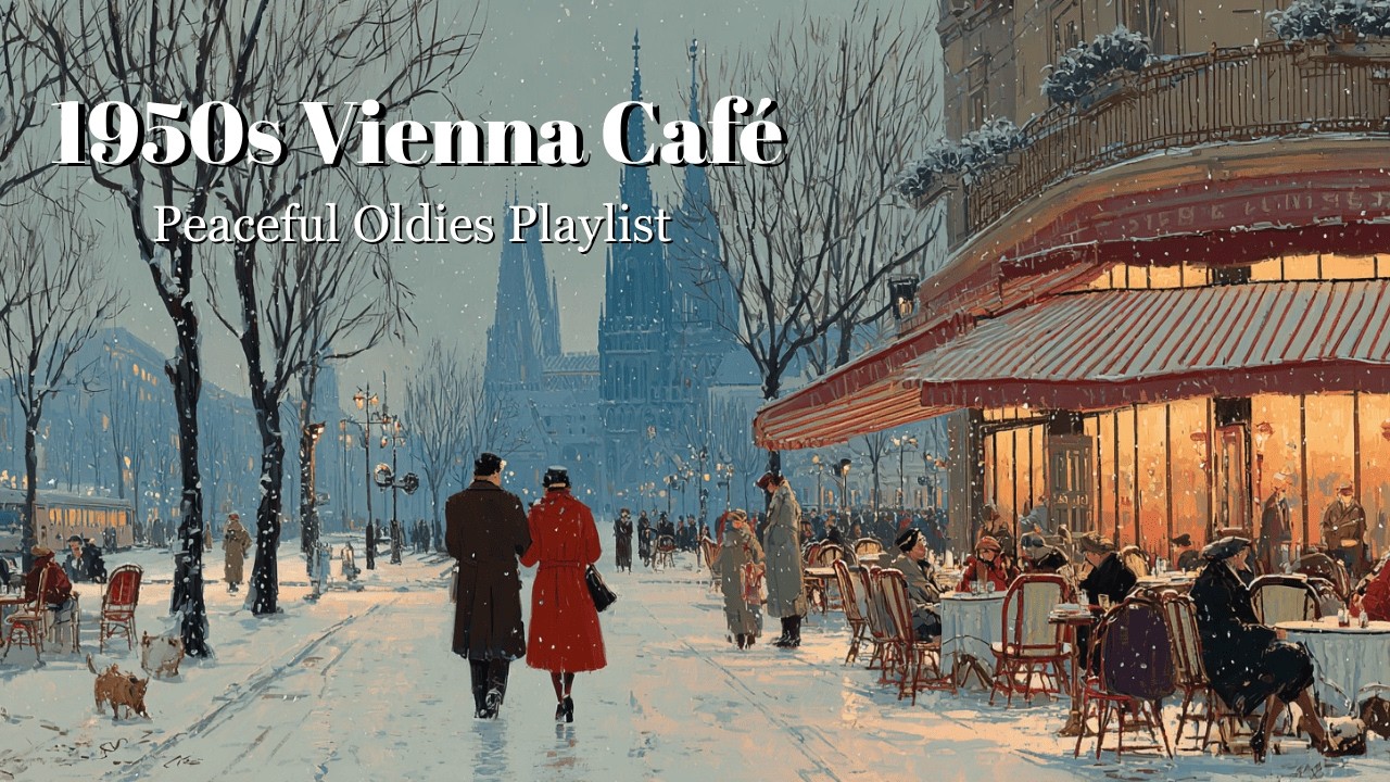☕ Winter Café in 1950s Vienna Vintage Jazz – Snowy European Streets at Sunset