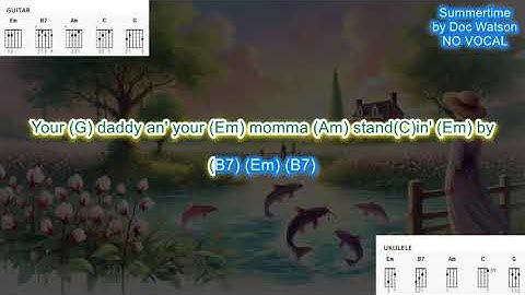 Summertime NO VOCAL (no capo) by Doc Watson play along with scrolling guitar chords and lyrics