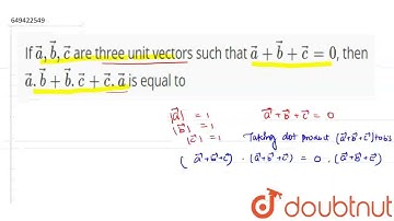 If vec(a), vec(b), vec(c) are three unit vectors such that vec(a)+ vec(b)+vec(c)= 0, then vec(a)...