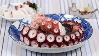 How to Boil a Fresh Giant Pacific Octopus Arm (Boiled Octopus Sashimi Recipe) | Cooking with Dog