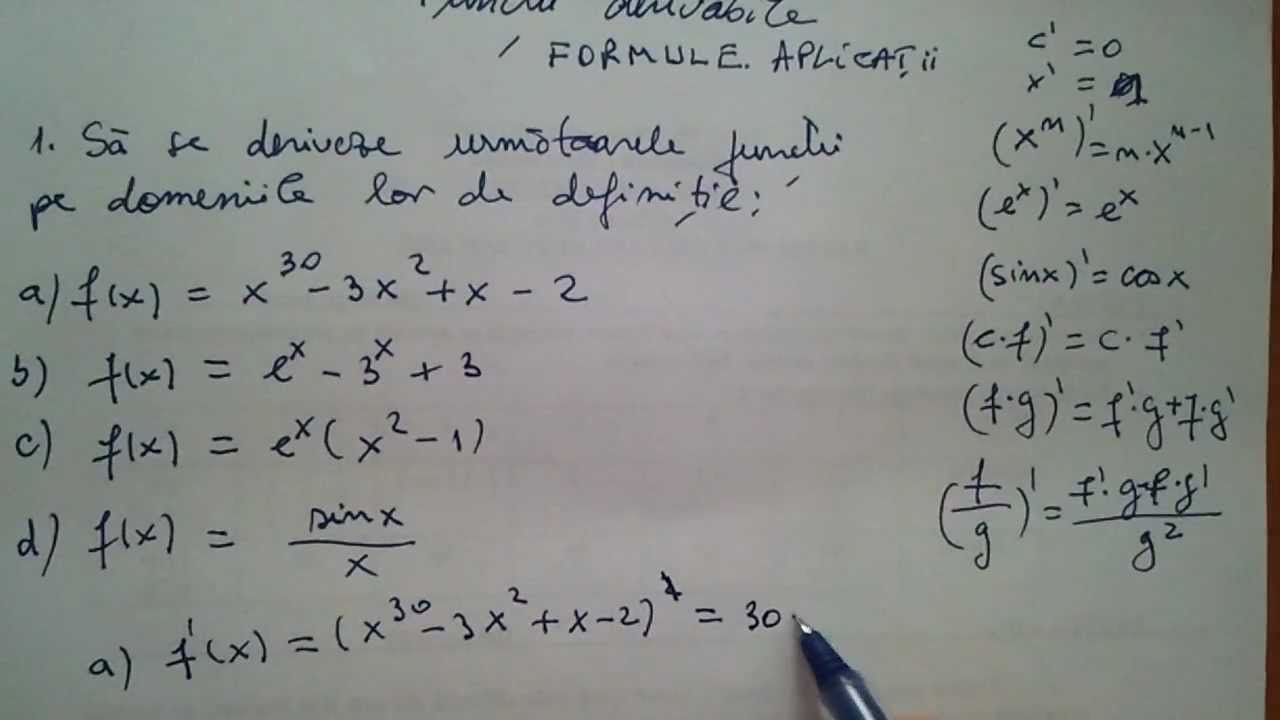 Derivate Derivata Unei Functii Intr Un Punct Formulele