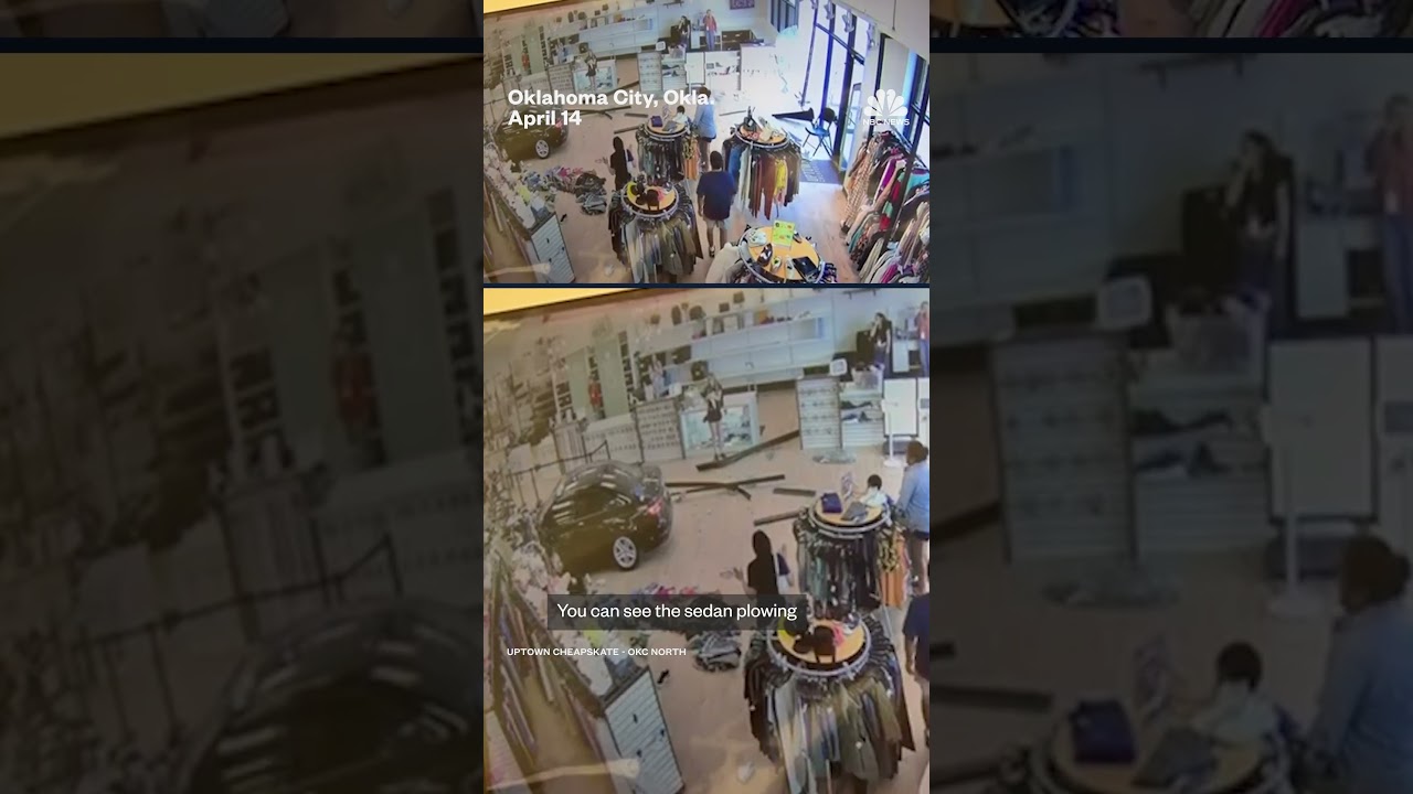 Security video shows moment car crashes into store front