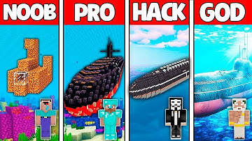 Minecraft Battle: NOOB vs PRO vs HACKER vs GOD! SUBMARINE WATER BASE BUILD CHALLENGE in Minecraft