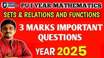 1st PU maths Sets and Relations and functions 3 Marks important questions 2024