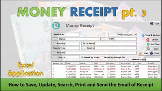 Money Receipt Software Pt 3 | Save & Update | Email | Print | Excel Application | Userform in Excel screenshot 4