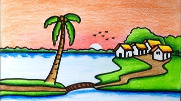 Cách Vẽ Tranh ĐỀ TÀI PHONG CẢNH bằng MÀU SÁP | How to draw simple scenery with crayon
