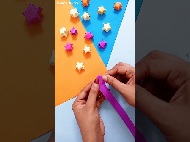 how to make 3D star | paper star | lucky star making | DIY ideas | paper crafts | paper star making class=