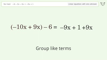 Linear equation with one unknown: Solve -6-2x-8x=-9x+1 step-by-step solution