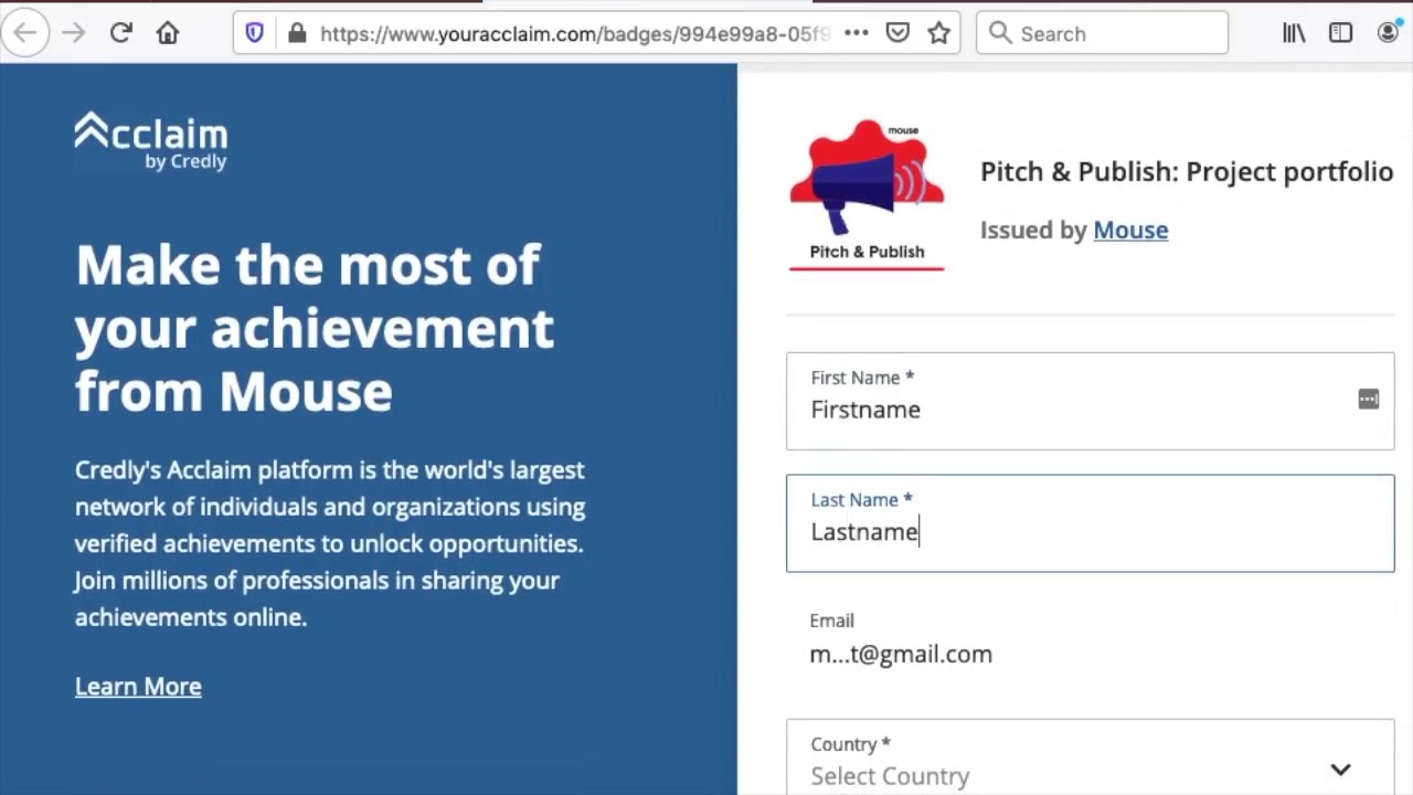 Accepting and sharing Mouse Create Badges on Acclaim